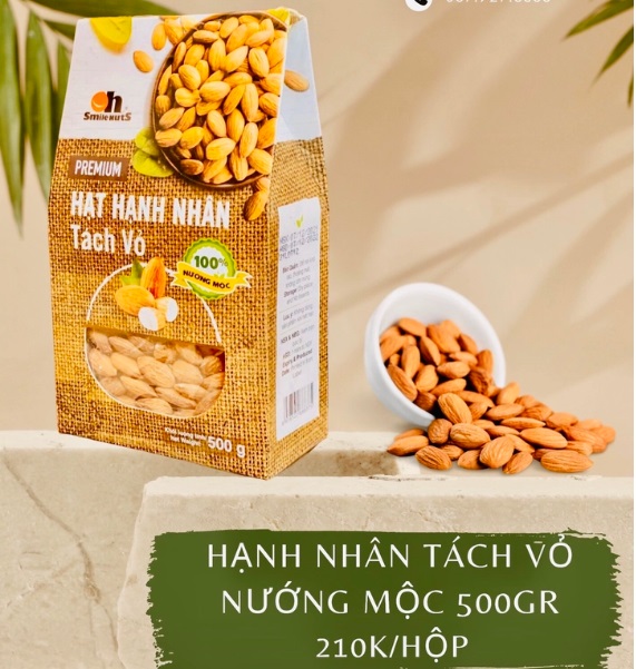 Hạnh nhân tách vỏ nướng mộc 500gr - SmileNut