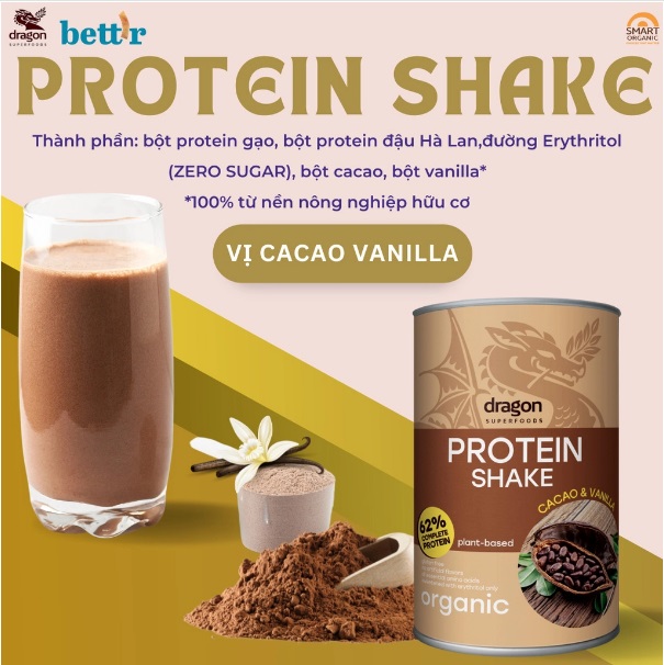 Protein shake cacao và vanilla 500gr - Dragon Superfood