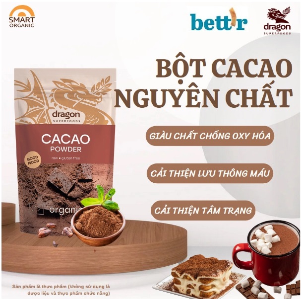 Bột cacao thô hữu cơ 200gr - Dragon Superfood