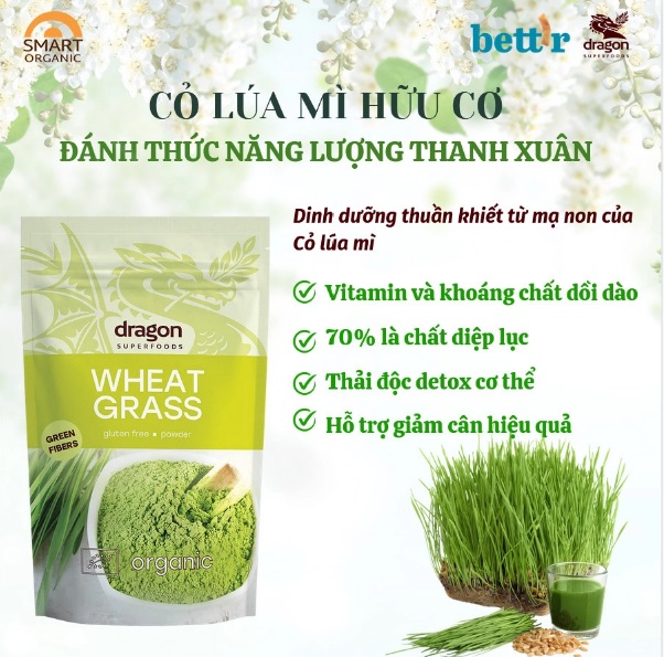 Bột cỏ lúa mì hữu cơ 150gr - Dragon Superfood
