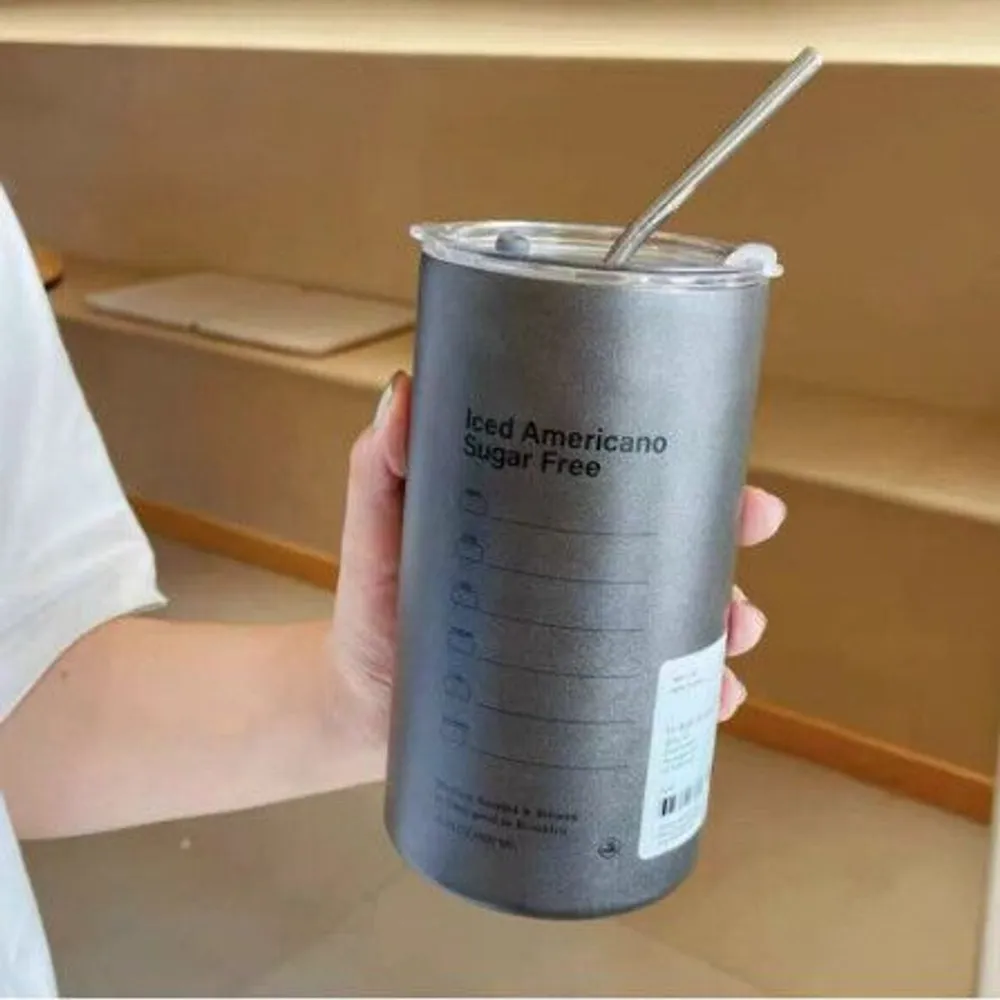 Cốc giữ nhiệt Iced Americano thể tích 600ML,làm bằng inox,có ống hút
