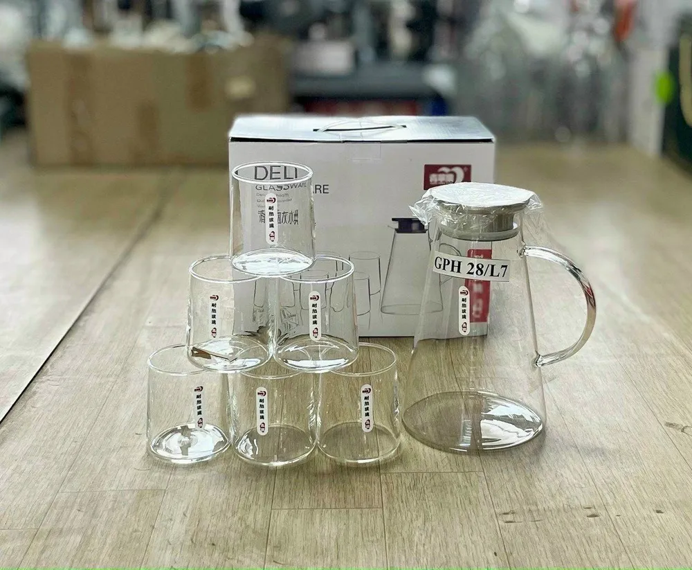 BỘ BÌNH NƯỚC VÀ CỐC THUỶ TINH HÌNH HOA GPH28-L7 TMARK(KIỆN 6 BỘ)