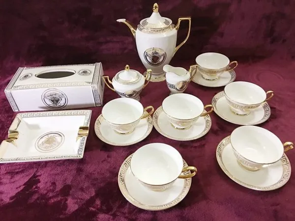 Bộ ấm trà sứ xương VS cao cấp sứ xương sang trọng 2 màu đen, trắng