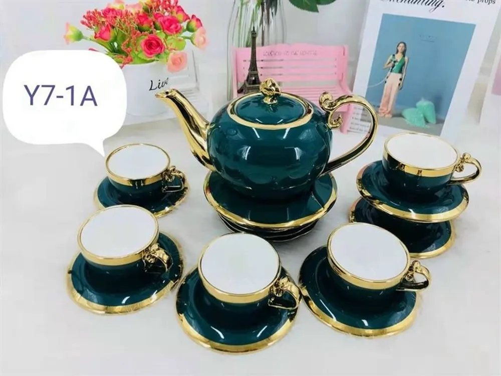 Bộ Ấm Chén Đĩa Kê Sứ Xanh CC Y7-1A ( THÙNG 12B)
