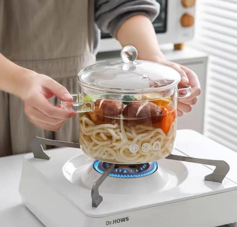 Nồi Thủy Tinh Mini Trong Suốt Đa Dụng Cho Nhà Bếp, Nồi Súp, Bát Thủy Tinh Mì Ăn Liền Có Nắp Đậy Nồi Chịu Nhiệt