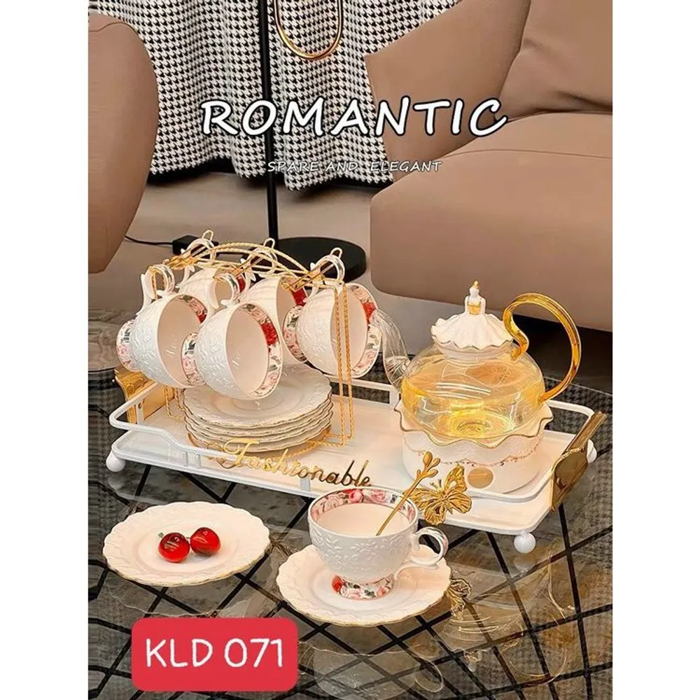 Bộ Ấm Chén Bếp Cốc Khay Trắng Ấm Thủy Tinh CC KLD 071 (THÙNG 8B)