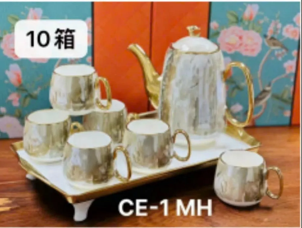 Bộ bình cốc uống trà sứ vân đá kèm khay kiểu Bắc Âu ( THÙNG 8B)