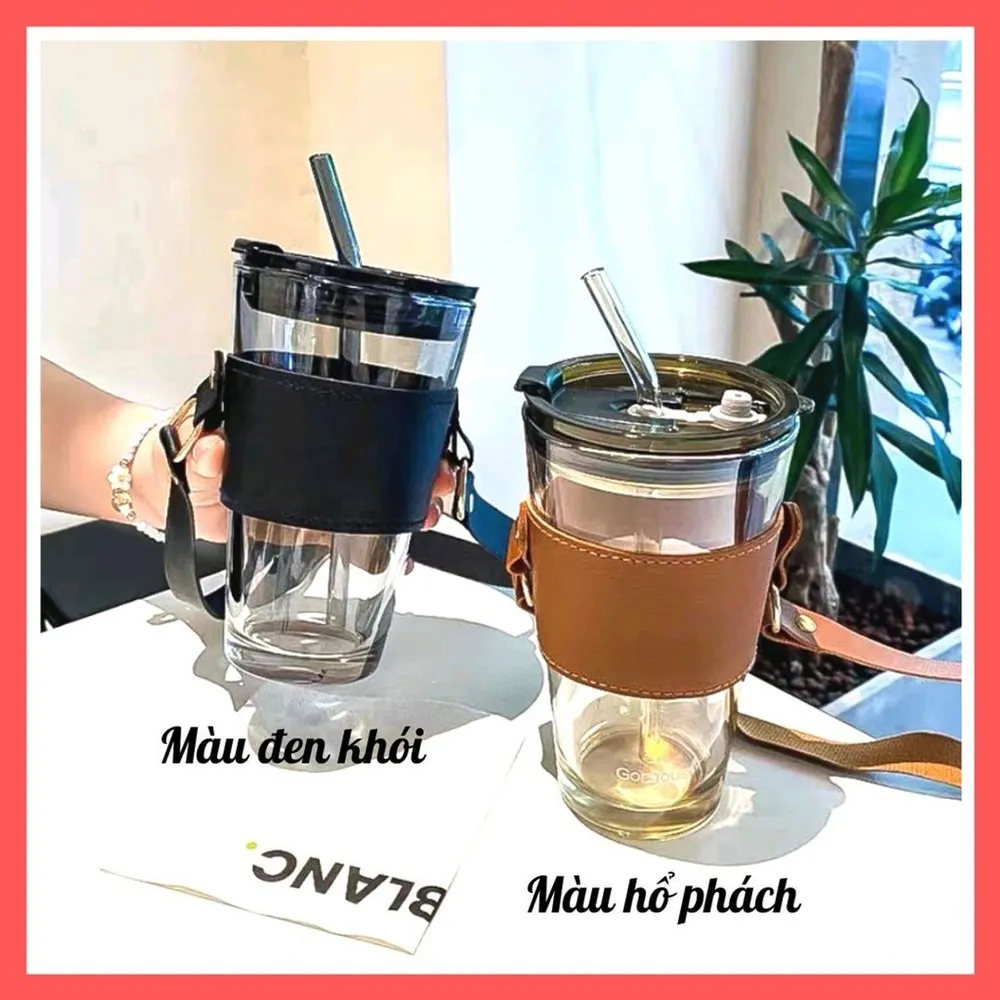 Cốc Bọc Da Có Dây Xách Kèm Ống Hút 500ml (THÙNG 58)