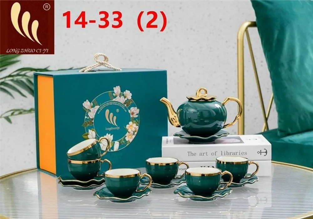 Bộ Ấm Chén Đĩa Kê Sóng Sứ Xanh 14-33, 34 (THÙNG 12B)