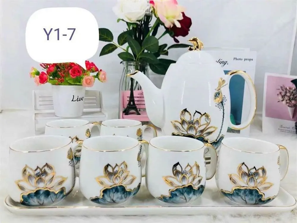 Bộ Bình Cốc Khay Hoa Sen Cá Heo Y1-7 (THÙNG 10B)