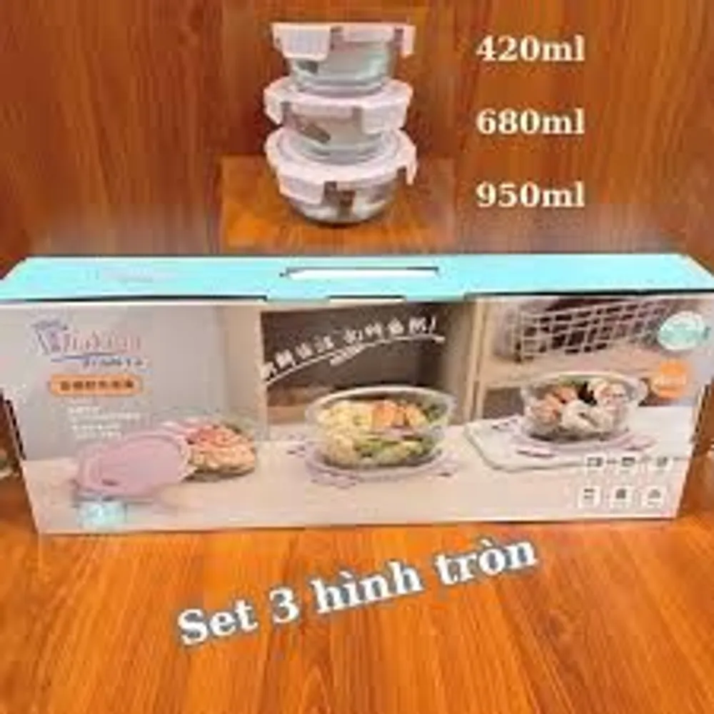 Hộp Cơm Thủy Tinh Tròn 400Ml Đựng Thực Phẩm Cao Cấp Đa Năng Có Nắp Hút Chân Không