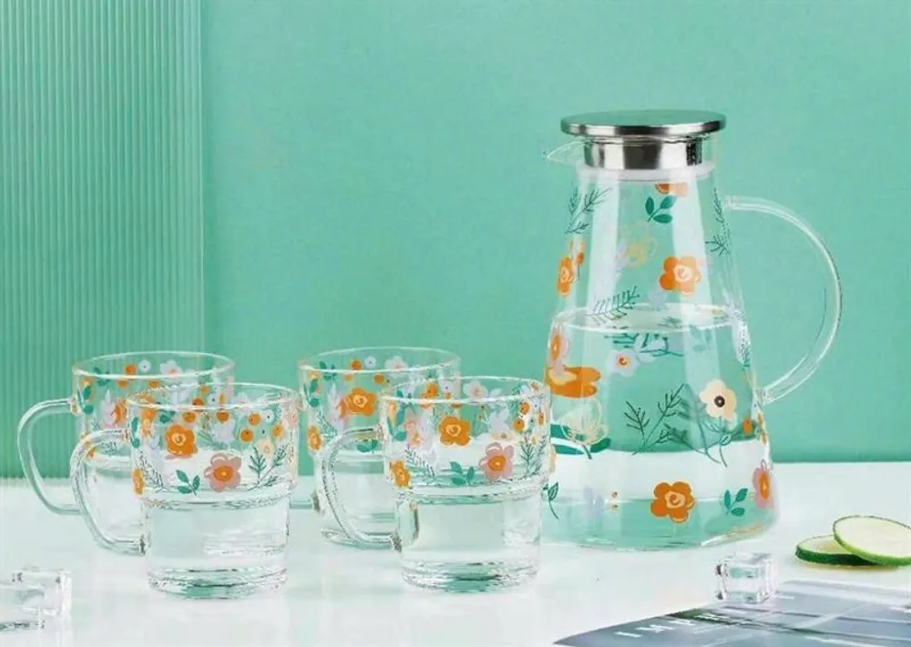 Bộ Bình 6 Cốc Thuỷ Tinh GPH Hoa (THÙNG 6B)