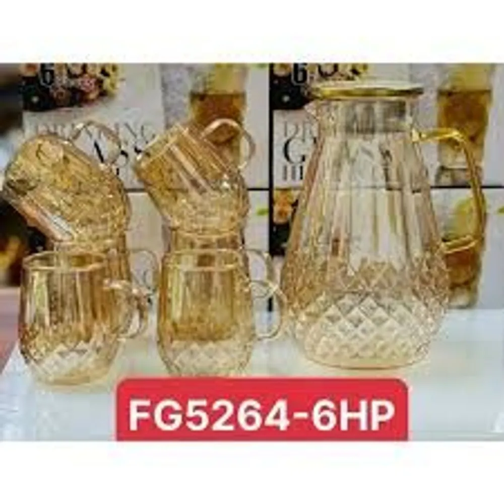ộ 6 Cốc Thủy Tinh Kèm Bình Chịu Nhiệt Phong Cách Châu Âu Sang Trọng Màu Vàng/Xanh