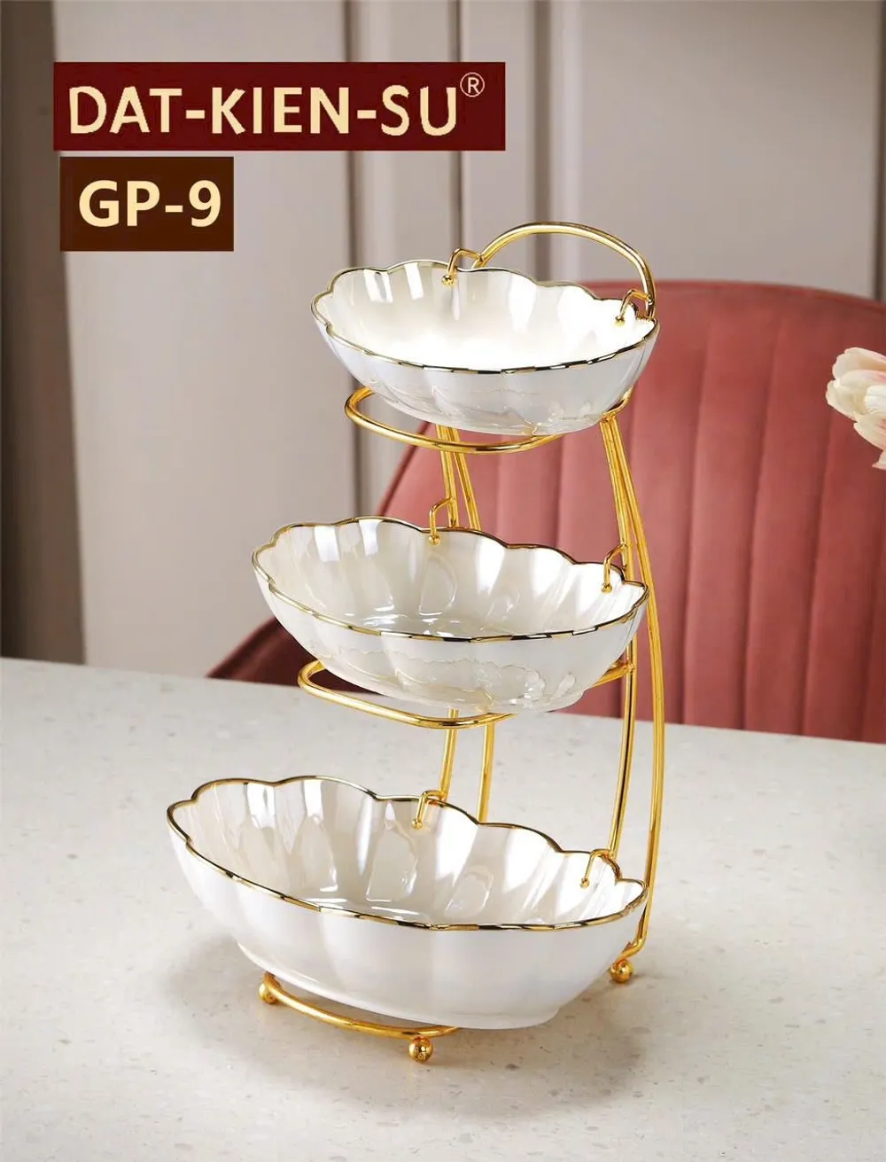 KHAY ĐỰNG BÁNH KẸO HOA QUẢ SỨ XƯƠNG CAO CẤP SANG TRỌNG VÂN ĐÁ 2 TẦNG, 3 TẦNG