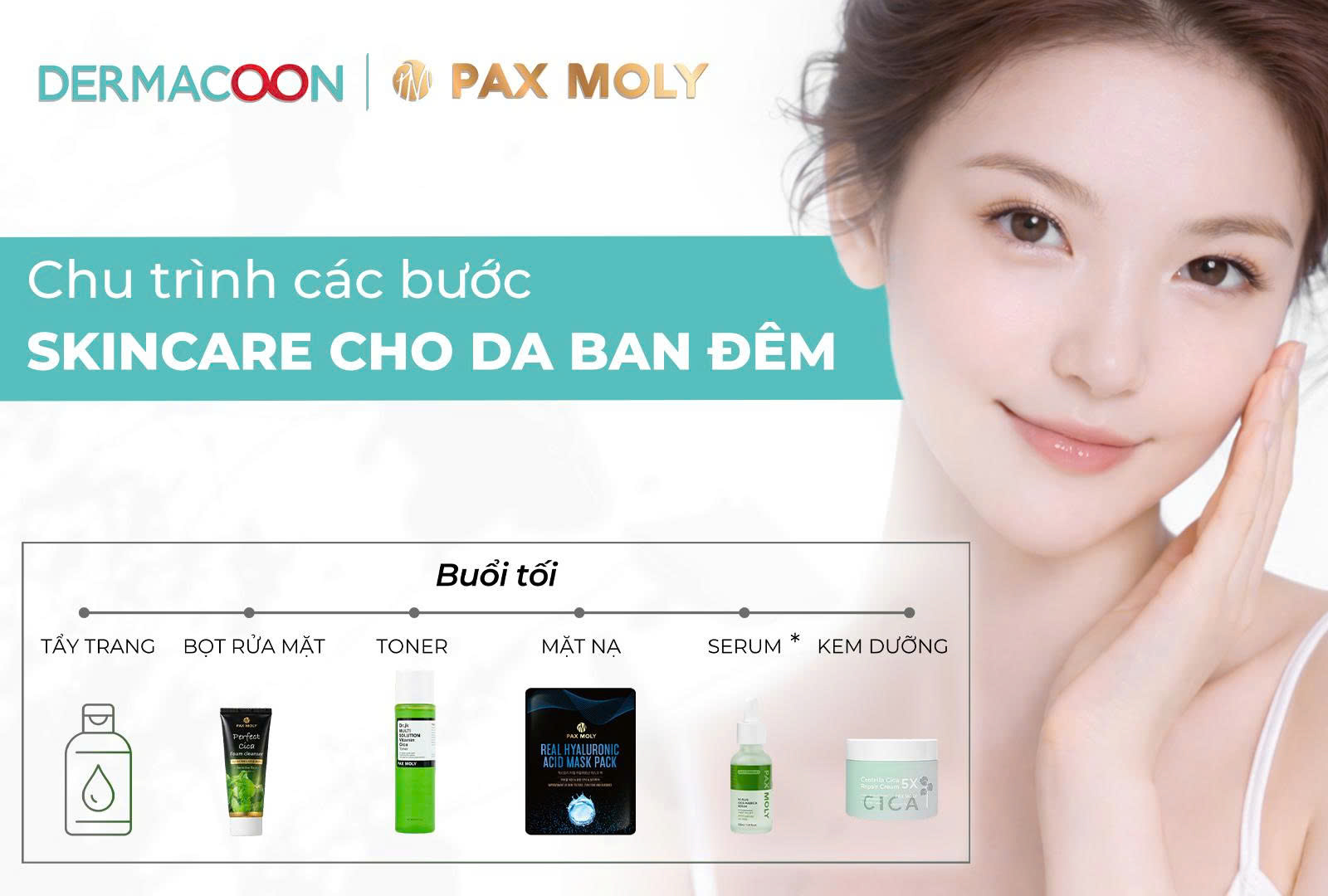Chu trình các bước Skincare cho da ban đêm