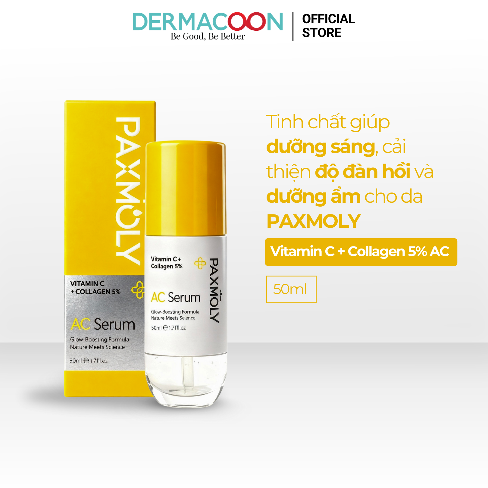 Tinh chất giúp dưỡng sáng và cải thiện độ đàn hồi da PAX MOLY Vitamin C + Collagen 5% AC Serum 50ml