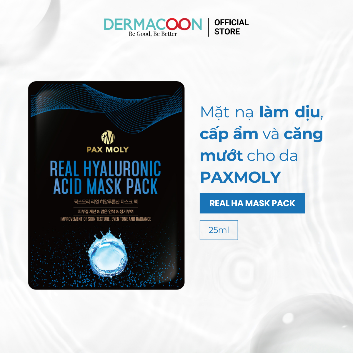 Mặt nạ dưỡng ẩm giúp làm dịu da và cải thiện da khô ráp PAX MOLY Real Hyaluronic Acid Mask Pack (5 Miếng)