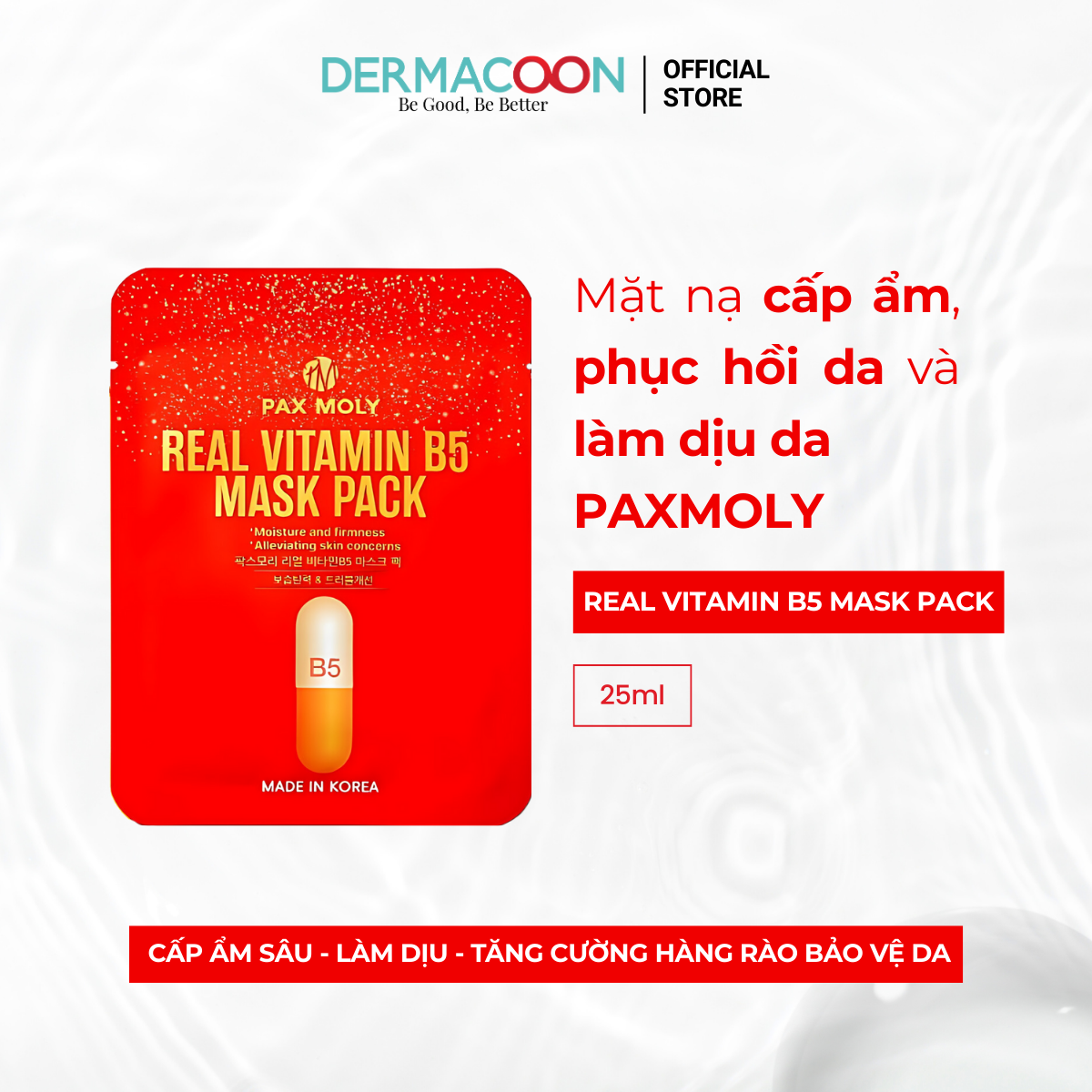 Hộp 10 miếng Mặt nạ dưỡng ẩm giúp làm dịu và làm mềm da khô, da mất nước PAX MOLY Real Vitamin B5 Mask Pack