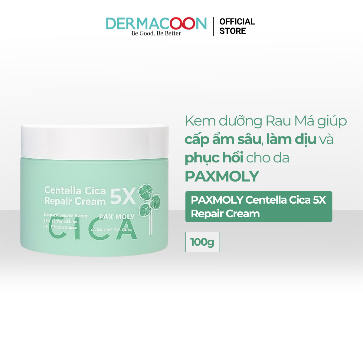 PAXMOLY Centella Cica 5X Repair Cream 100g Kem dưỡng Rau Má giúp cấp ẩm sâu, làm dịu và phục hồi cho da 100g