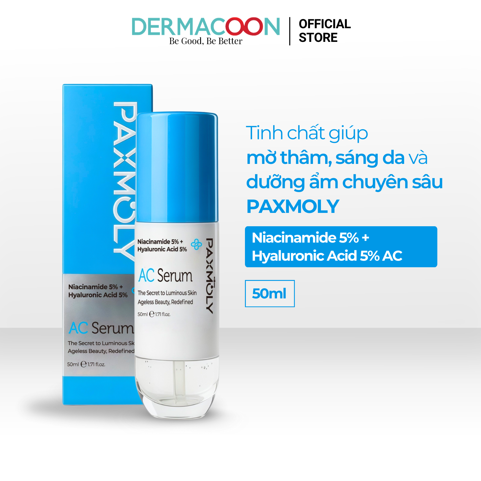 Tinh chất giúp dưỡng ẩm chuyên sâu và làm đều màu da PAX MOLY Niacinamide 5% + Hyaluronic Acid 5% AC Serum 50ml