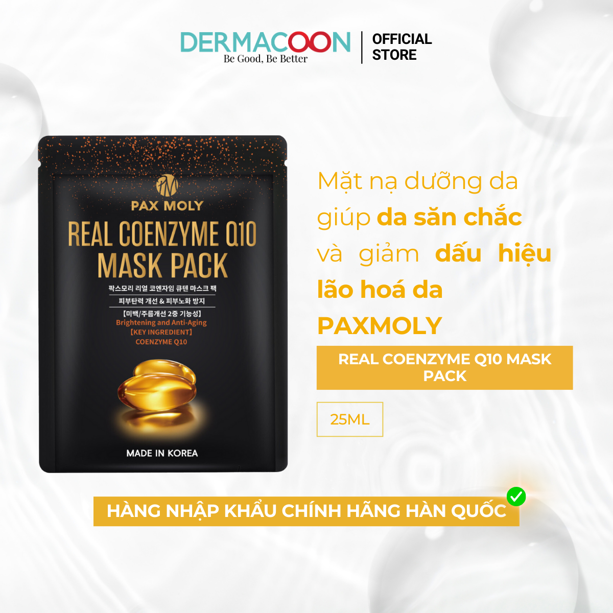 Mặt nạ dưỡng ẩm da săn chắc và làm giảm dấu hiệu lão hoá da PAX MOLY Real Coenzyme Q10 Mask Pack (Hộp 10 miếng)