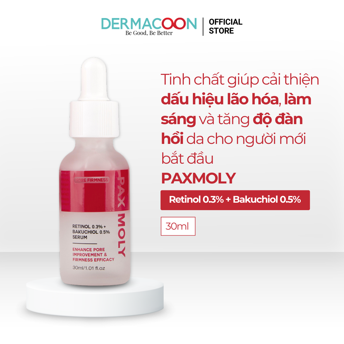 Tinh chất giúp làm mờ thâm và các dấu hiệu lão hoá PAX MOLY Retinol 0.3% + Bakuchiol 0.5% Serum 30ml