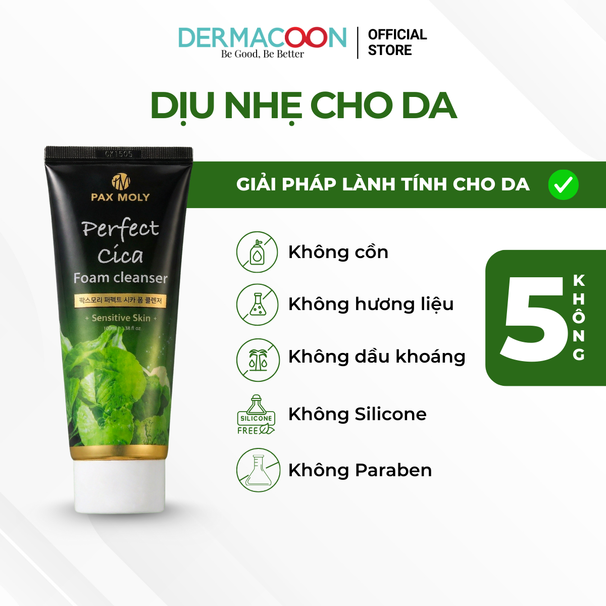 PAXMOLY Perfect Cica Foam Cleanser Sữa rửa mặt tạo bọt Rau má giúp làm sạch sâu và giảm bã nhờn