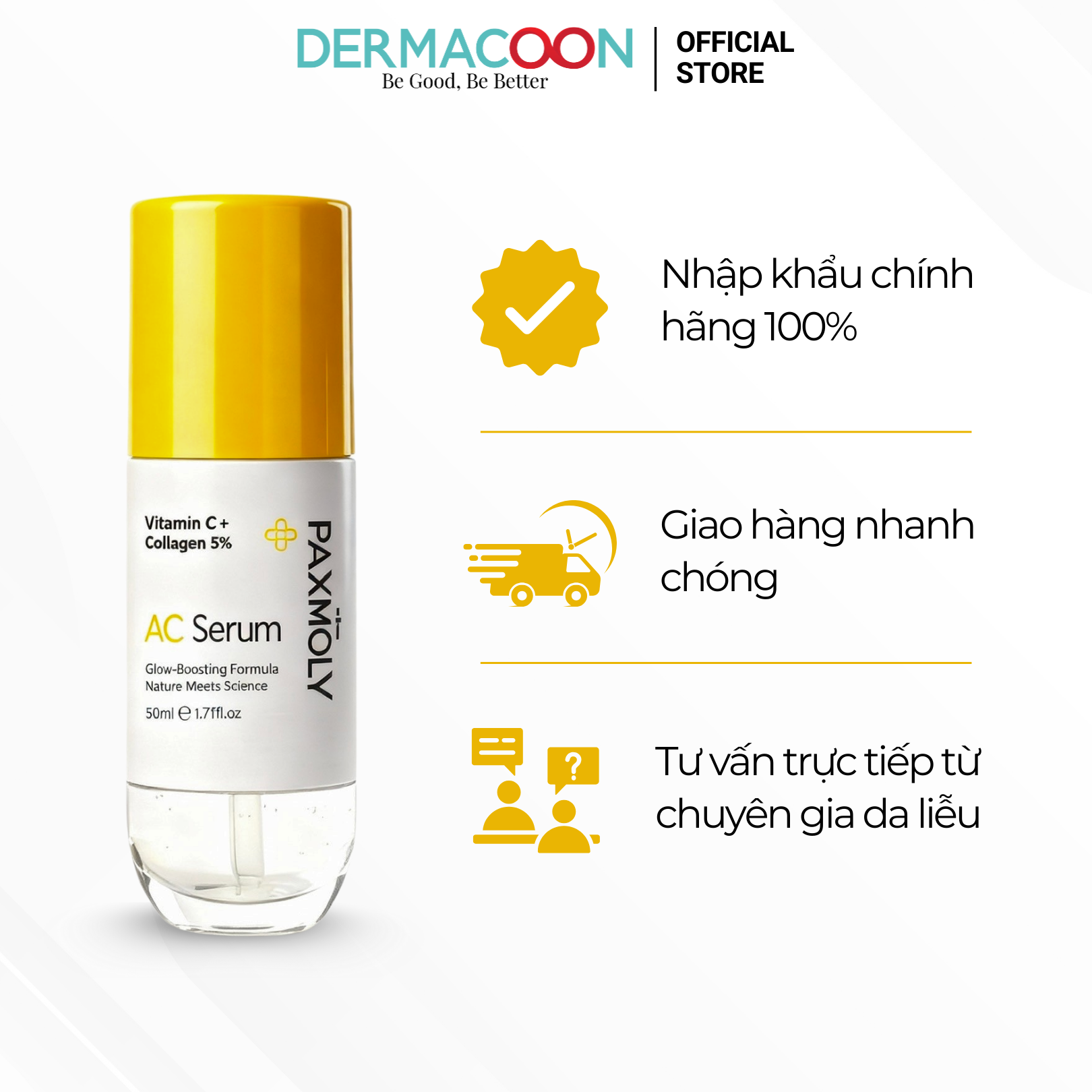 Tinh chất giúp dưỡng sáng và cải thiện độ đàn hồi da PAX MOLY Vitamin C + Collagen 5% AC Serum 50ml