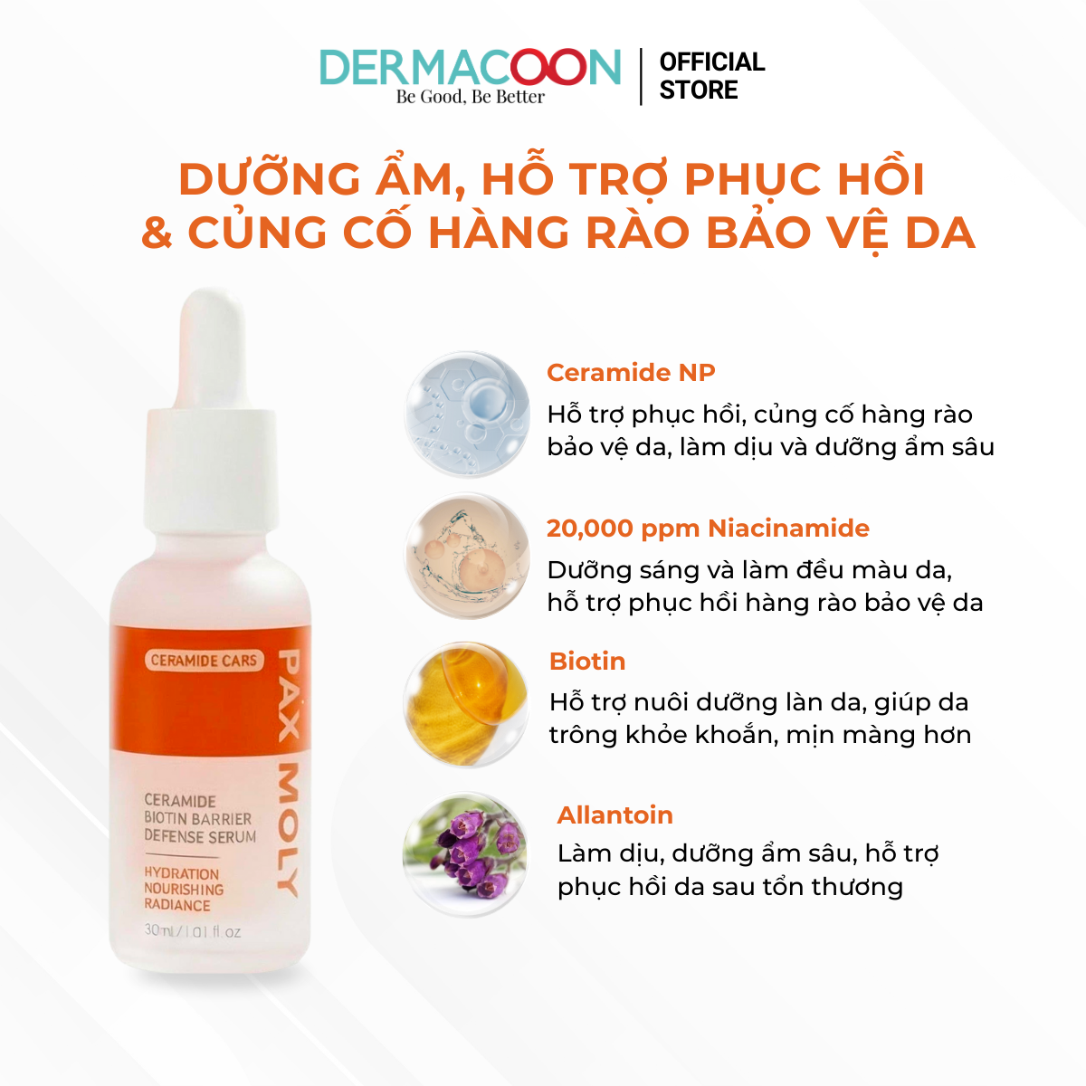 PAXMOLY Ceramide Biotin Barrier Defense Serum Tinh chất dưỡng ẩm, hỗ trợ phục hồi và giúp củng cố hàng rào bảo vệ da