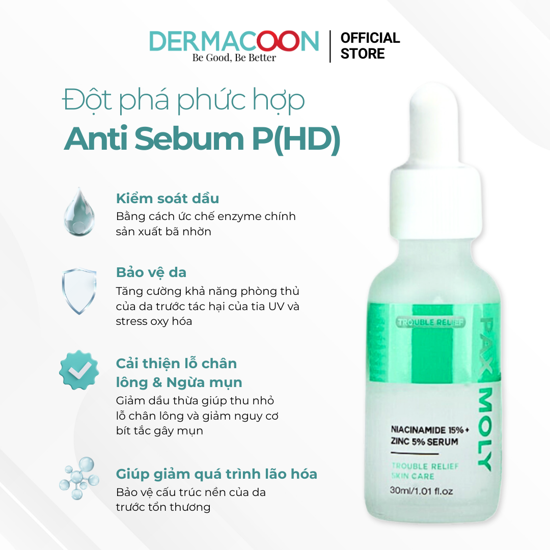 Tinh chất giúp kiểm soát dầu thừa và mờ thâm mụn PAX MOLY Niacinamide 15% + Zinc 5% Serum 30ml