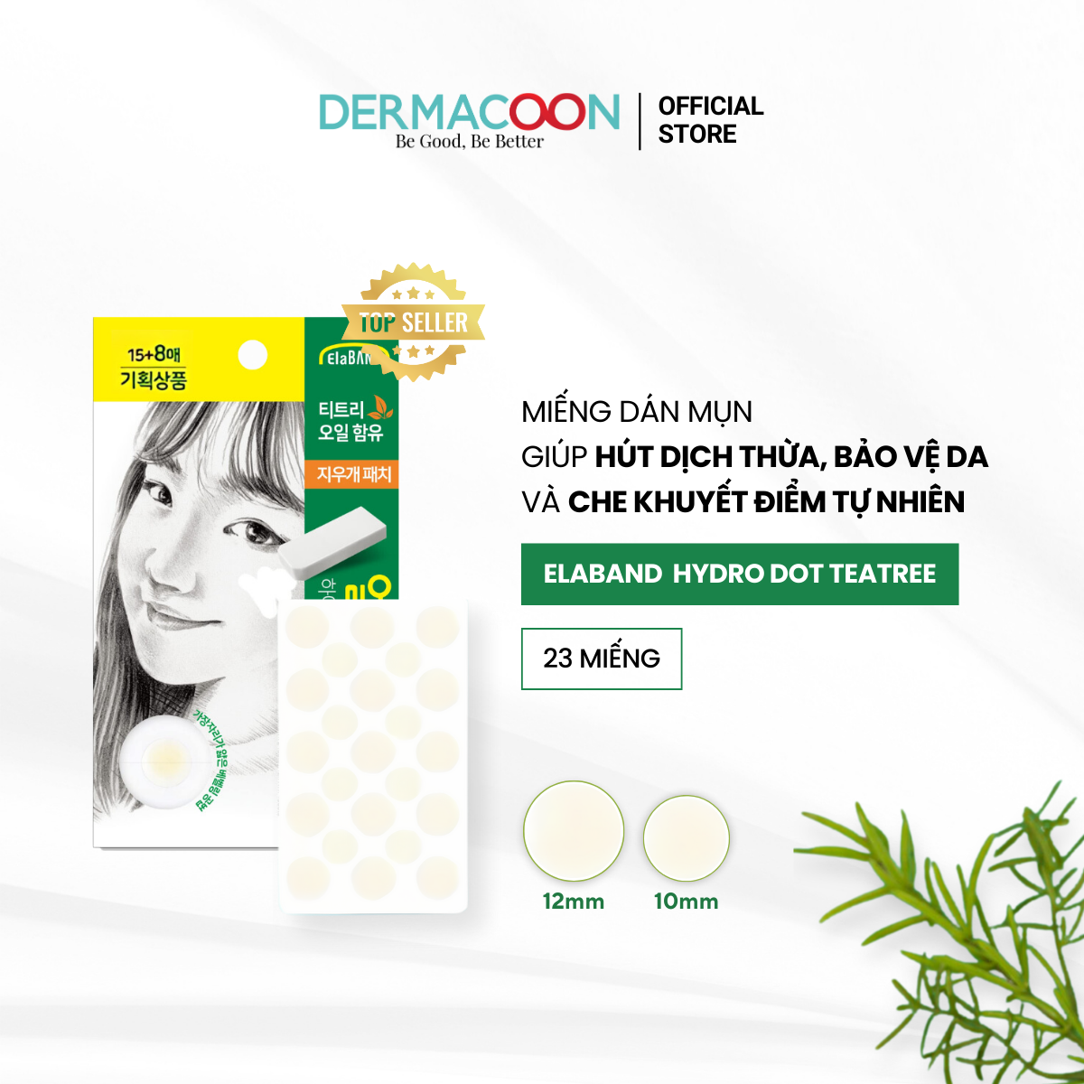 Hộp miếng dán mụn che khuyết điểm và giảm mụn Elaband Hydro Dot Tea Tree ( 3 gói )