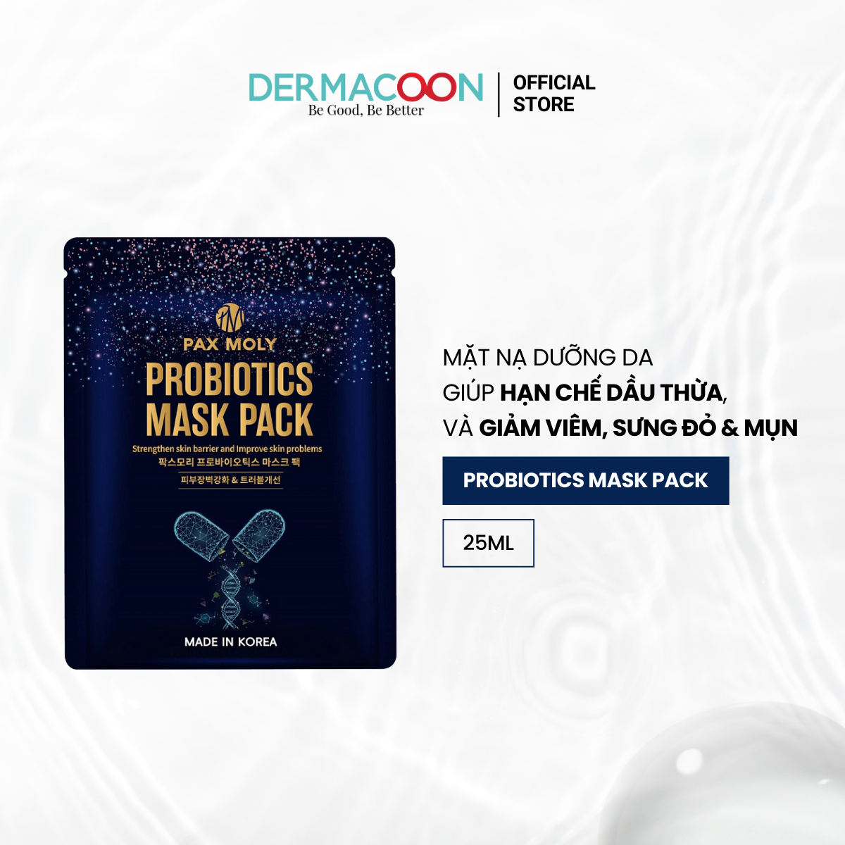 Mặt nạ dưỡng ẩm giúp hạn chế dầu thừa và cải thiện các vấn đề da PAX MOLY Probiotics Mask Pack (5 Miếng)