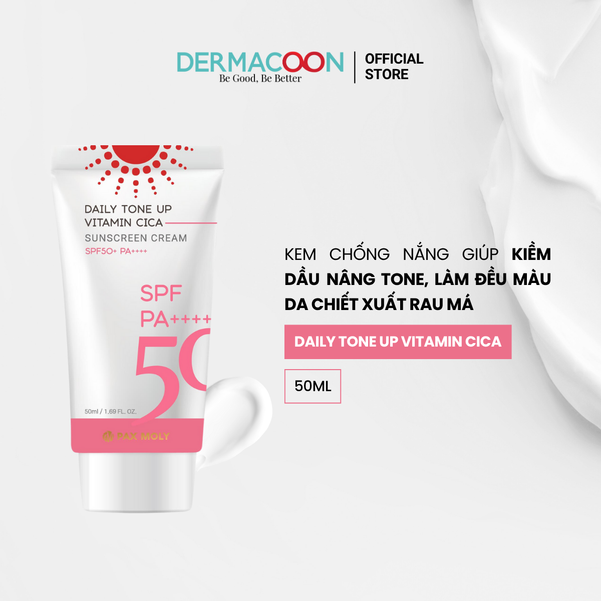 Kem chống nắng giúp kiềm dầu nâng tone chiết xuất rau má Pax Moly Daily Tone Up Vitamin Cica Sunscreen Cream 50ml