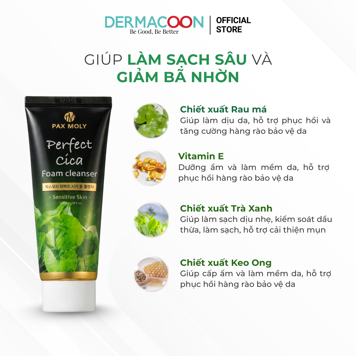 PAXMOLY Perfect Cica Foam Cleanser Sữa rửa mặt tạo bọt Rau má giúp làm sạch sâu và giảm bã nhờn