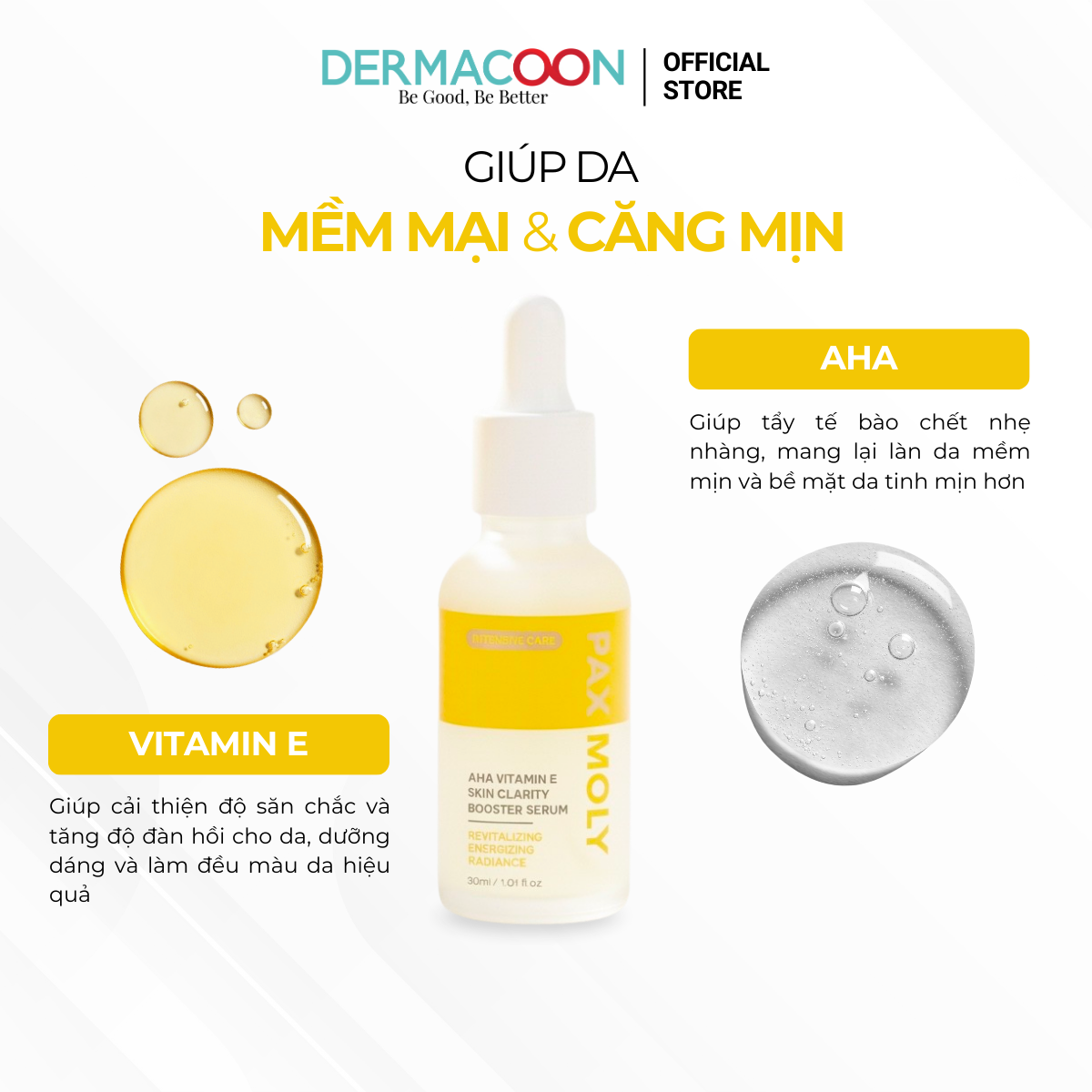 PAX MOLY AHA Vitamin E Skin Clarity Booster Serum Tinh chất giúp dưỡng sáng, cải thiện độ đàn hồi cho da