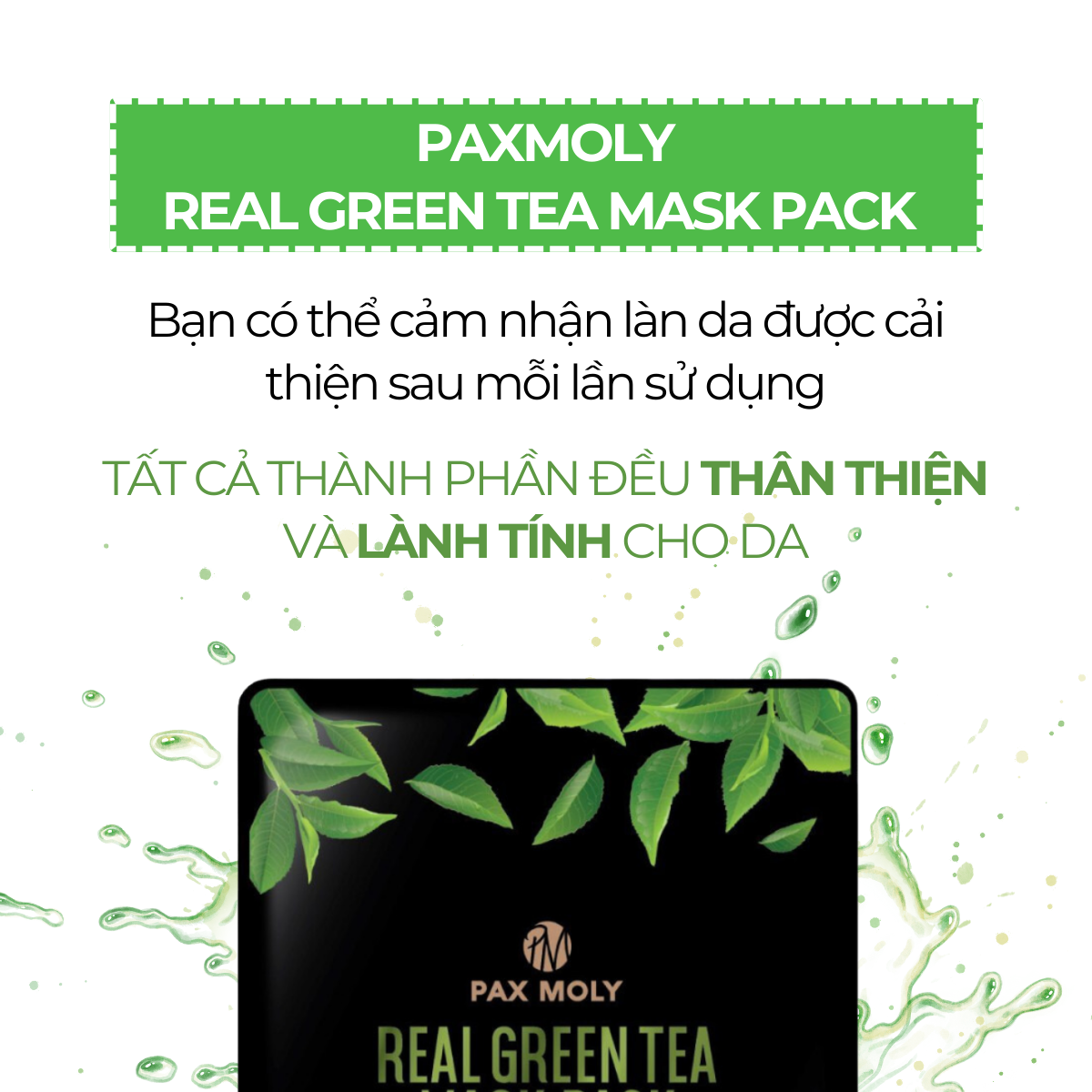 Mặt nạ trà xanh dưỡng ẩm dành cho da thâm mụn PAXMOLY Real Green Tea Mask Pack (5 Miếng)