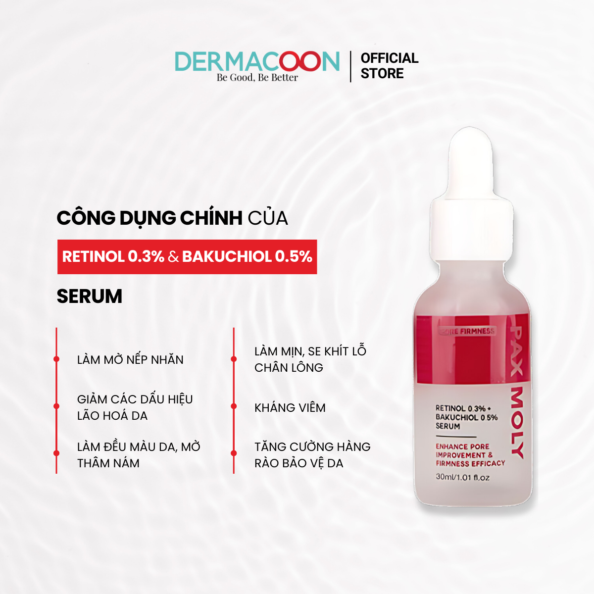 Tinh chất giúp làm mờ thâm và các dấu hiệu lão hoá PAX MOLY Retinol 0.3% + Bakuchiol 0.5% Serum 30ml