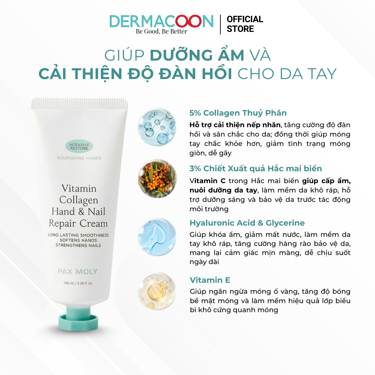 PAXMOLY Vitamin Collagen Hand & Nail Repair Cream 100ml Kem dưỡng ẩm cho da tay và móng tay 100ml