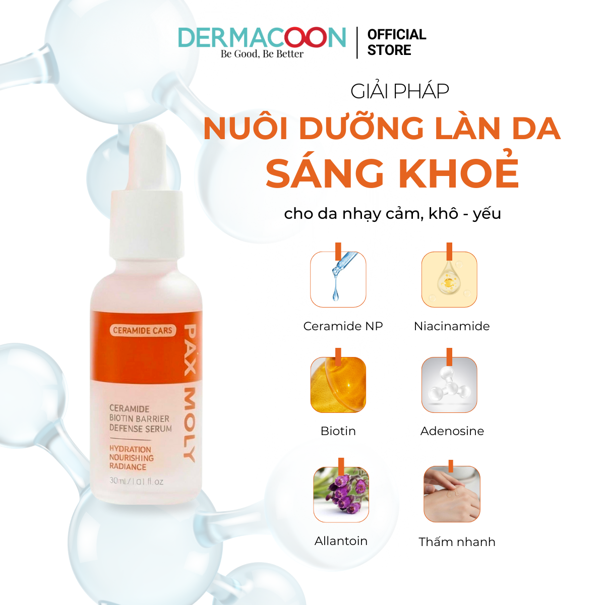 PAXMOLY Ceramide Biotin Barrier Defense Serum Tinh chất dưỡng ẩm, hỗ trợ phục hồi và giúp củng cố hàng rào bảo vệ da