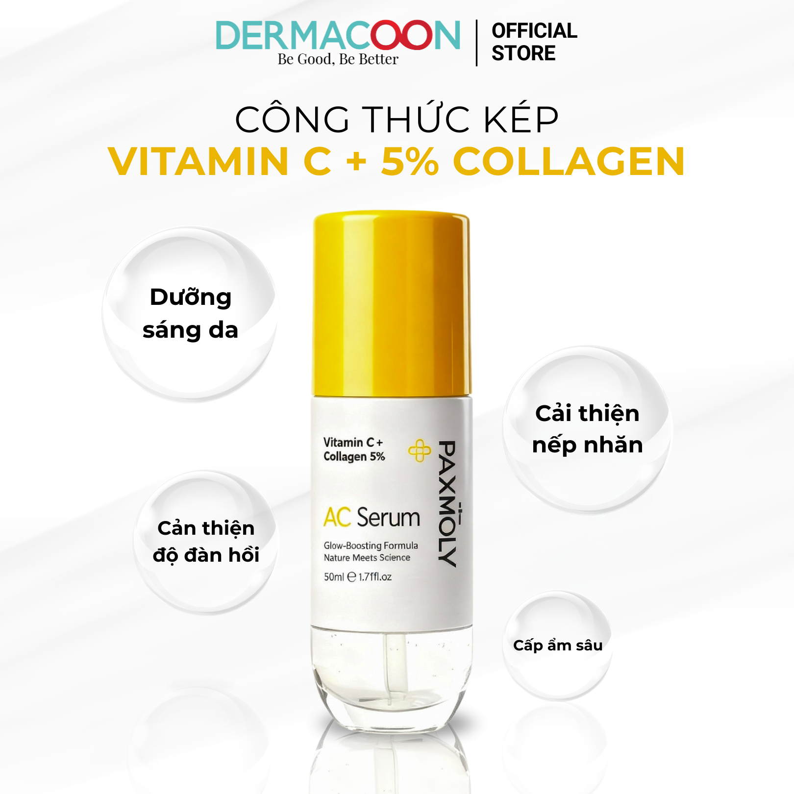 Tinh chất giúp dưỡng sáng và cải thiện độ đàn hồi da PAX MOLY Vitamin C + Collagen 5% AC Serum 50ml