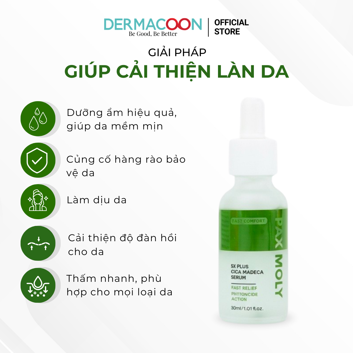 PAXMOLY 5x Plus Cica Madeca Serum 30ml Tinh chất Rau má giúp làm dịu, dưỡng ẩm và hỗ trợ phục hồi da