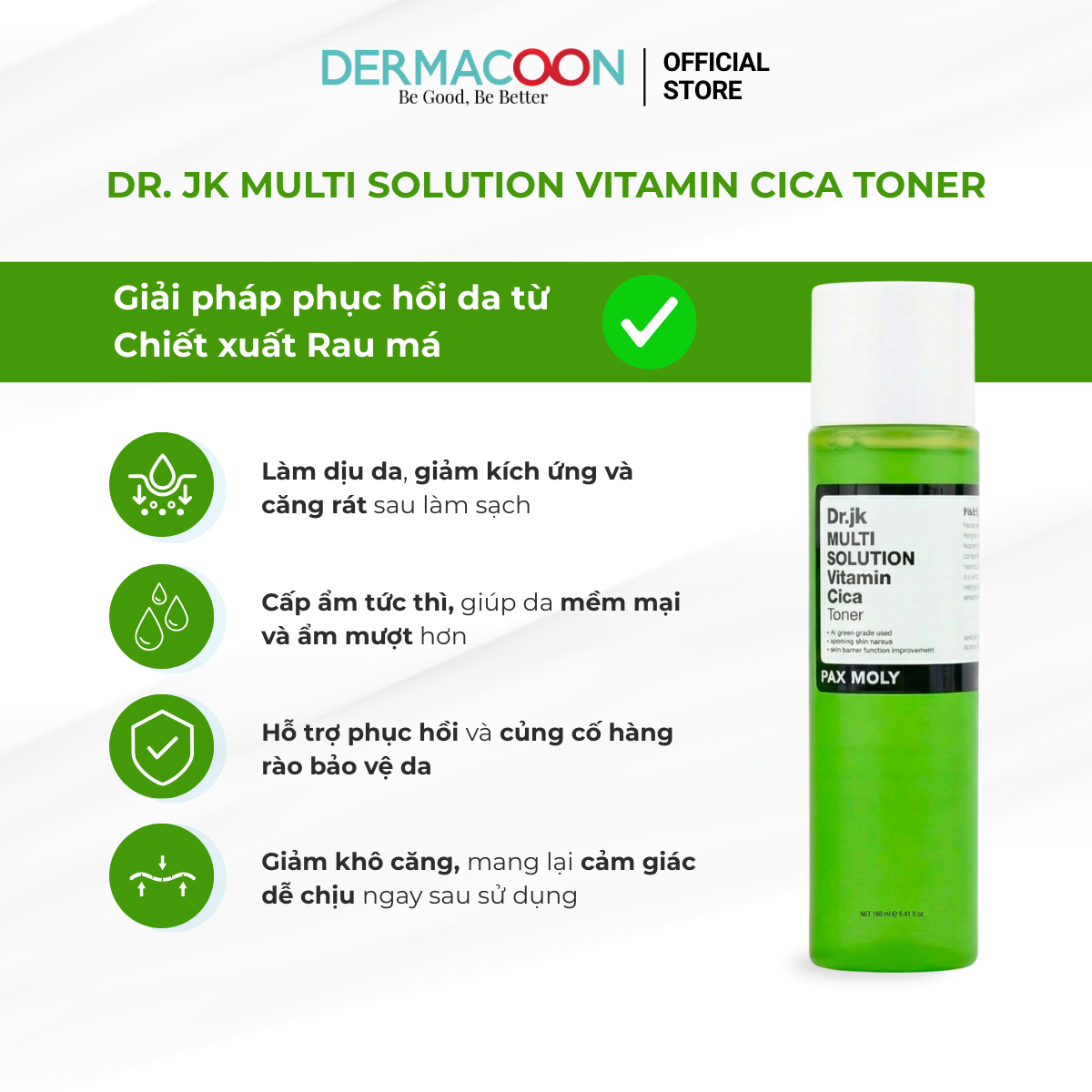 PAXMOLY Dr. JK MULTI Solution Vitamin Cica Toner Toner Rau Má giúp làm dịu và dưỡng ẩm cho da 160ml
