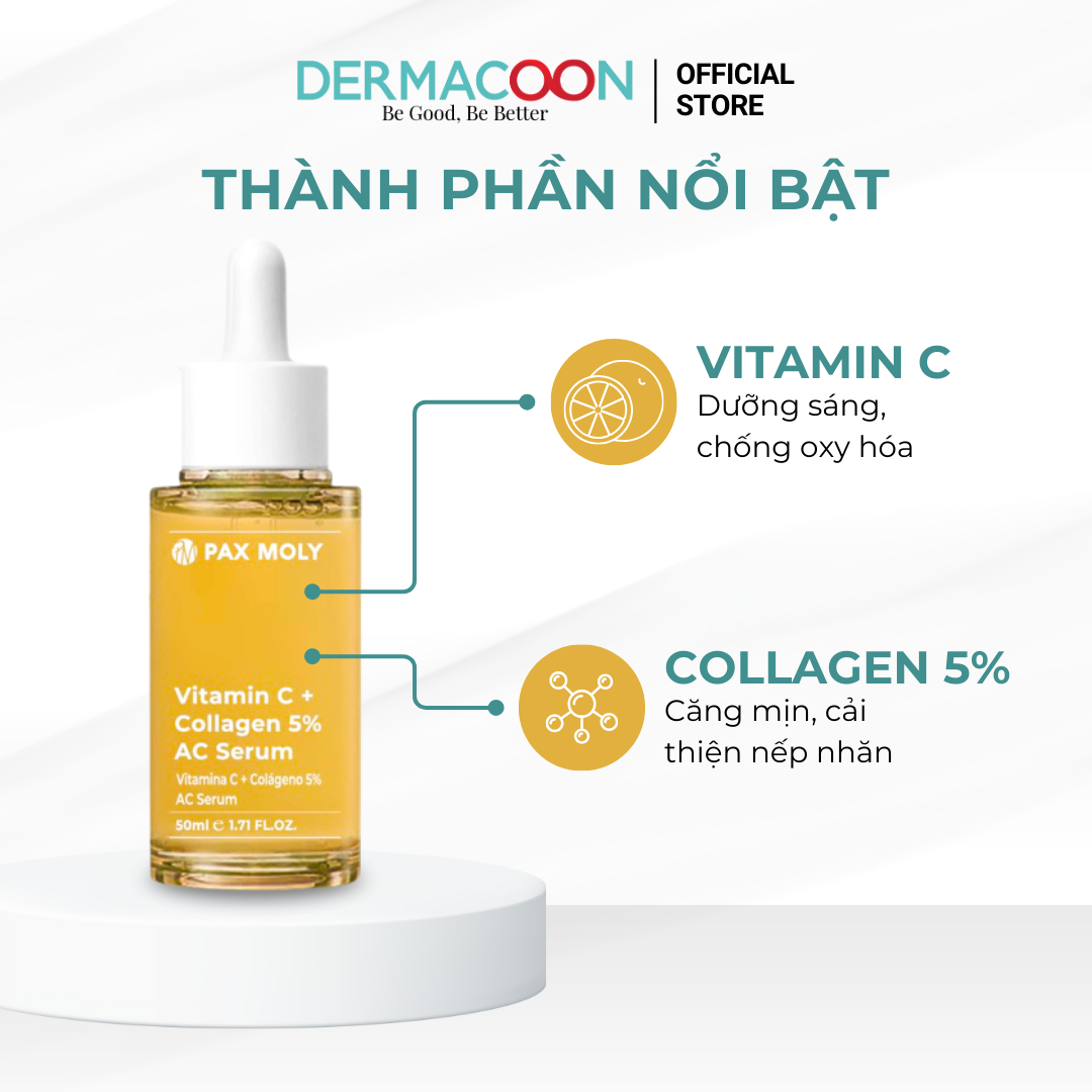 Tinh chất giúp dưỡng sáng và cải thiện độ đàn hồi da PAX MOLY Vitamin C + Collagen 5% AC Serum 50ml