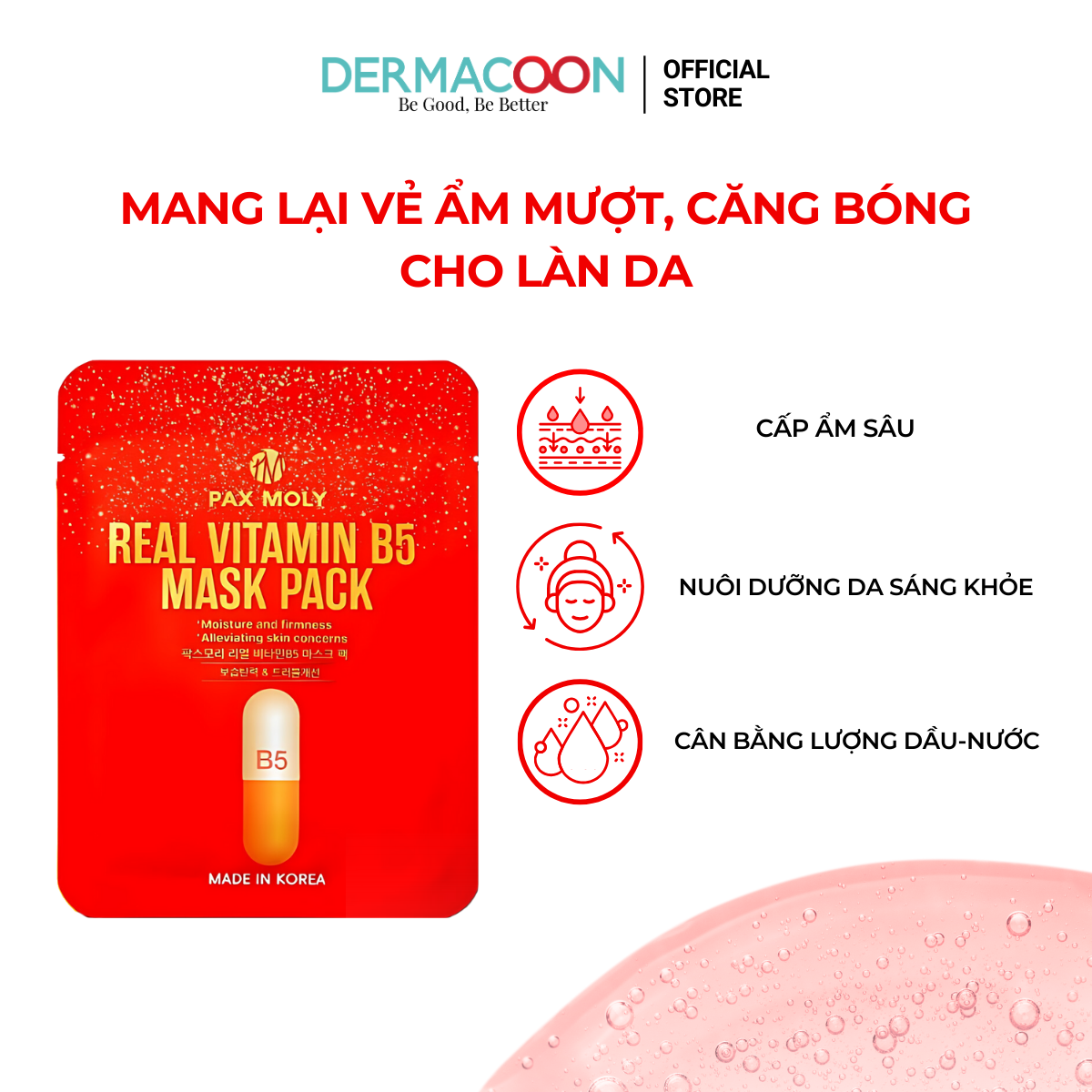Mặt nạ dưỡng ẩm giúp làm dịu và làm mềm da khô, da mất nước PAX MOLY Real Vitamin B5 Mask Pack 5 Miếng