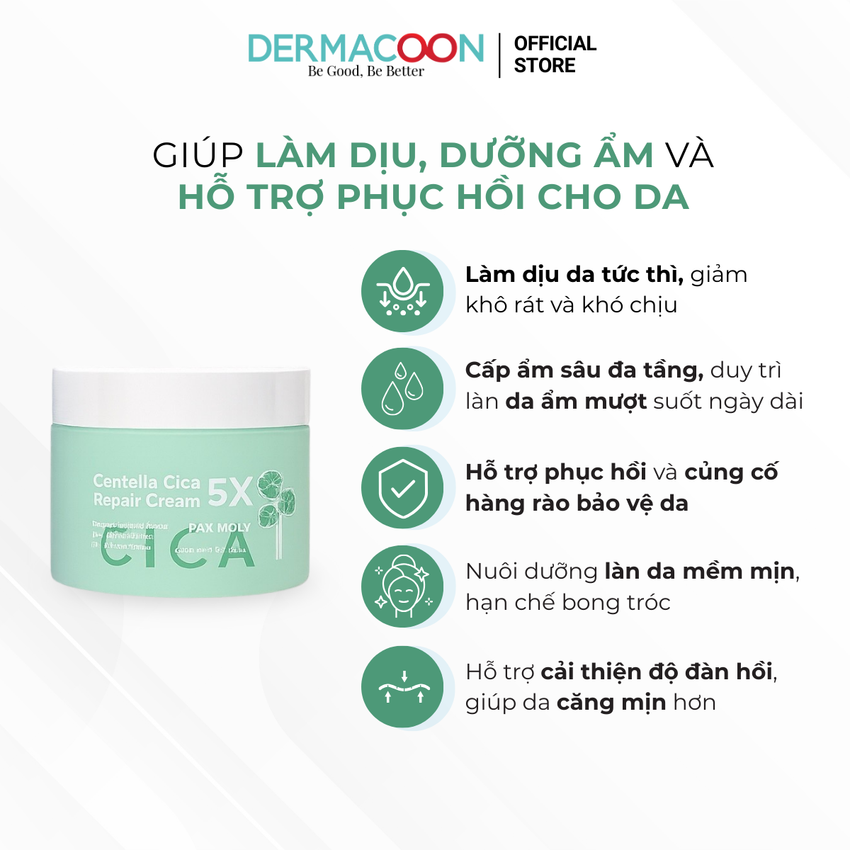 PAXMOLY Centella Cica 5X Repair Cream 100g Kem dưỡng Rau Má giúp cấp ẩm sâu, làm dịu và phục hồi cho da 100g