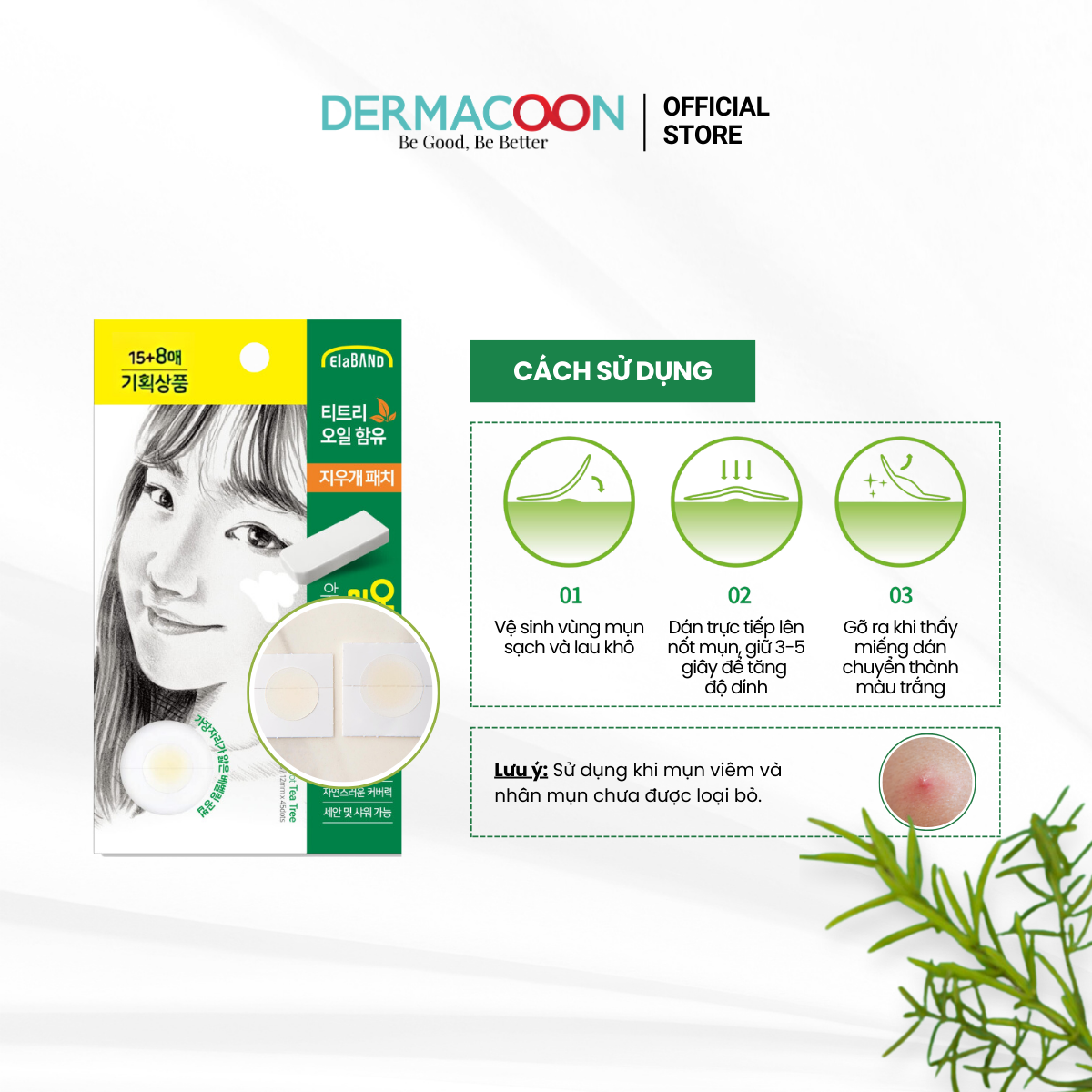 Hộp miếng dán mụn che khuyết điểm và giảm mụn Elaband Hydro Dot Tea Tree ( 3 gói )