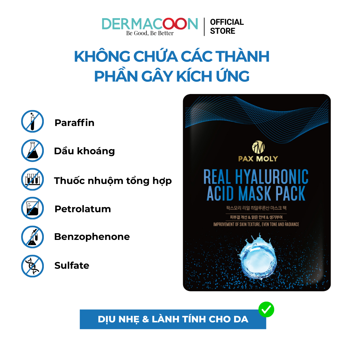 Mặt nạ dưỡng ẩm giúp làm dịu da và cải thiện da khô ráp PAX MOLY Real Hyaluronic Acid Mask Pack (5 Miếng)