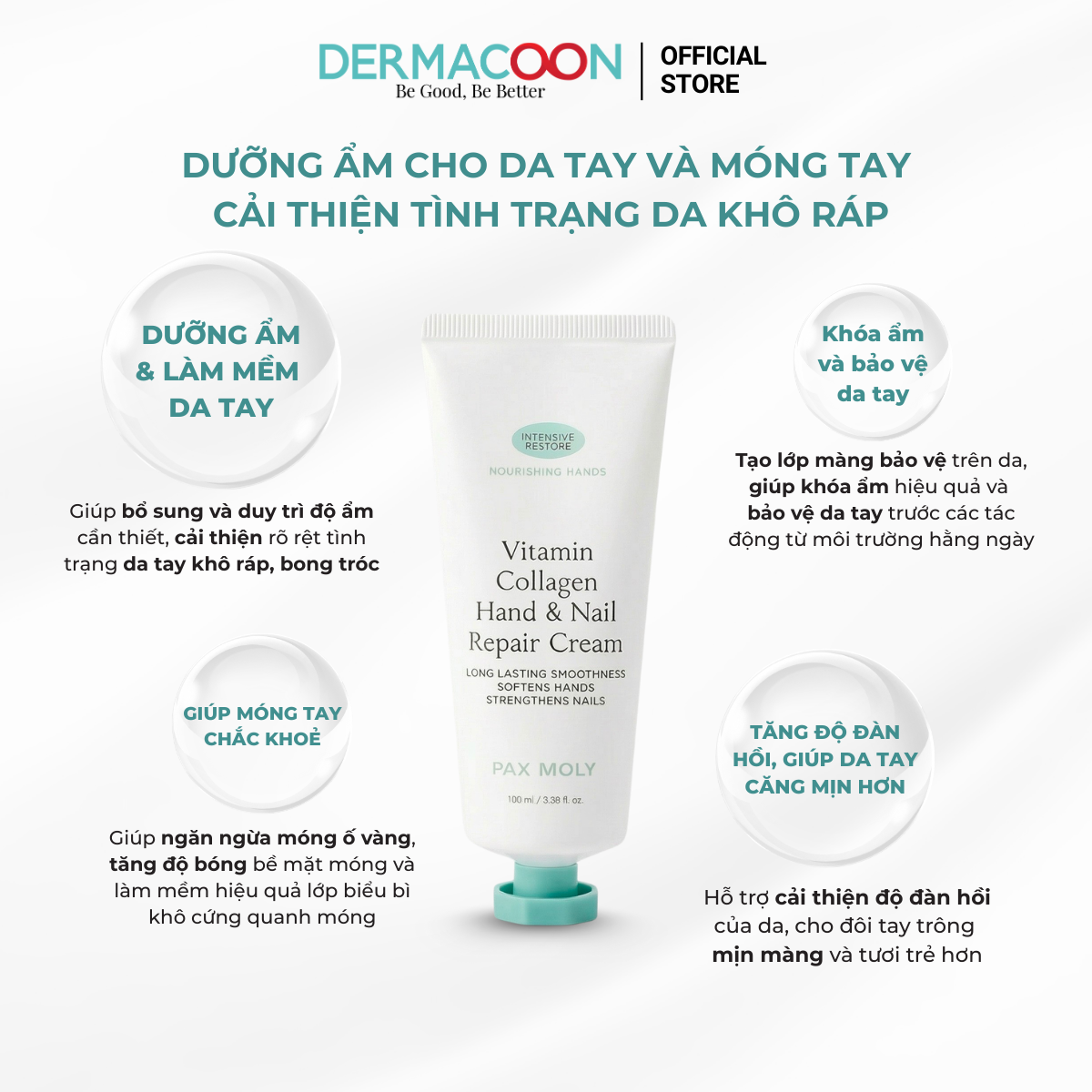 PAXMOLY Vitamin Collagen Hand & Nail Repair Cream 100ml Kem dưỡng ẩm cho da tay và móng tay 100ml