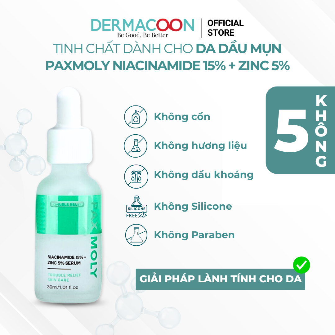 Tinh chất giúp kiểm soát dầu thừa và mờ thâm mụn PAX MOLY Niacinamide 15% + Zinc 5% Serum 30ml