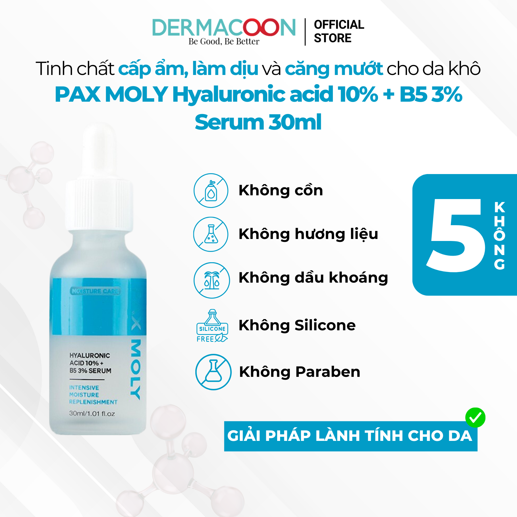 Tinh chất dưỡng ẩm và hỗ trợ khôi phục làn da PAX MOLY Hyaluronic Acid 10% + B5 3% Serum 30ml
